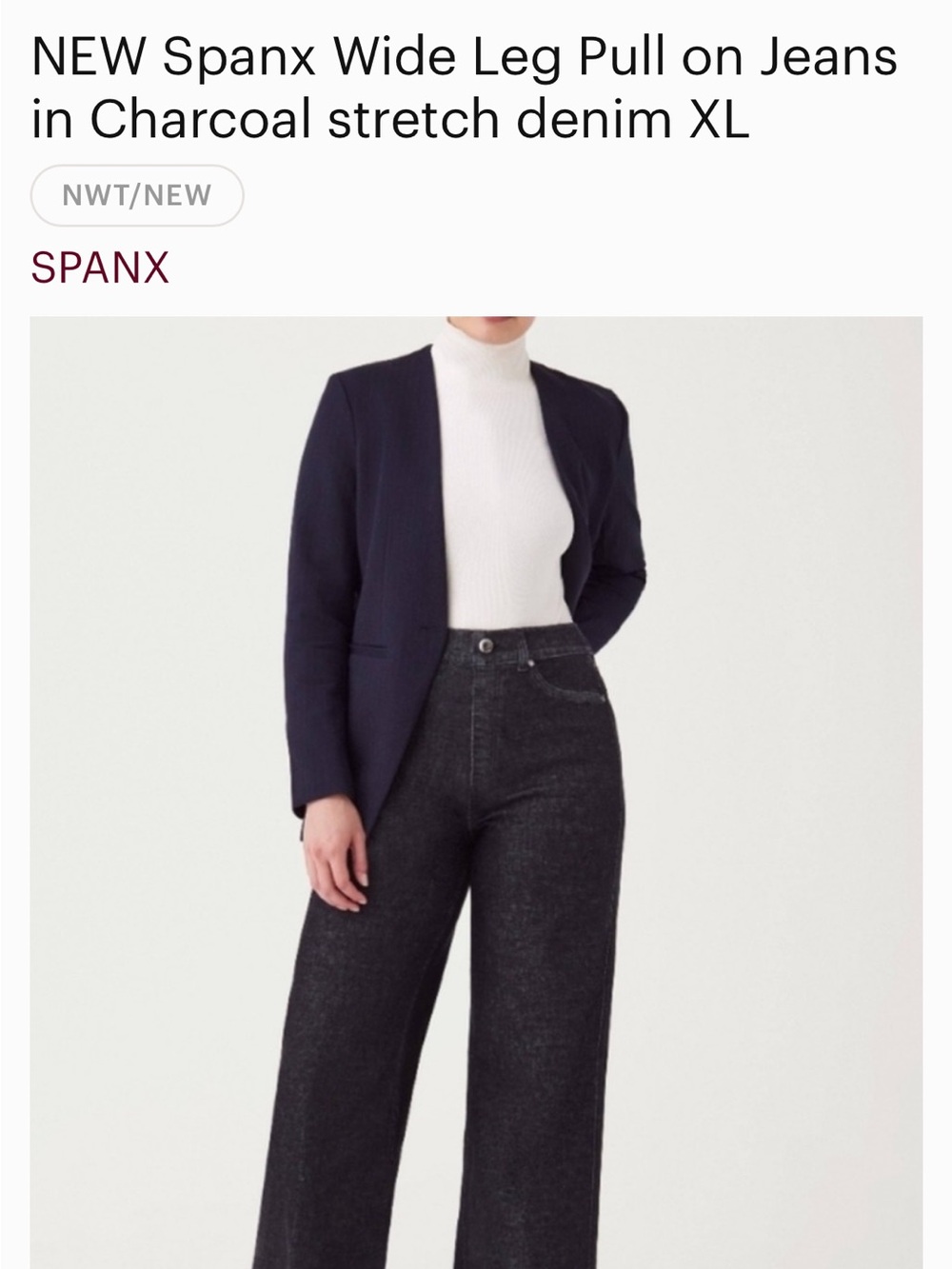 Spanx Wide Leg Pull on Jeans in Charcoal Stretch Denim- Medium Petite